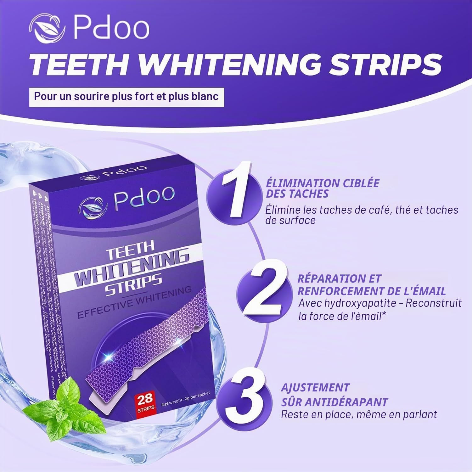 Pdoo Purple Teeth Whitening Strips – 28 Strips (14-Day Kit)