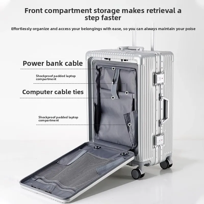 Front-Open Aluminum Frame Travel Suitcase